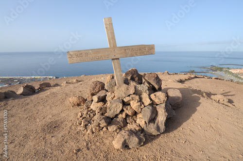 Cross on top of Chayofita mountain. Los Cristianos, Tenerife photo