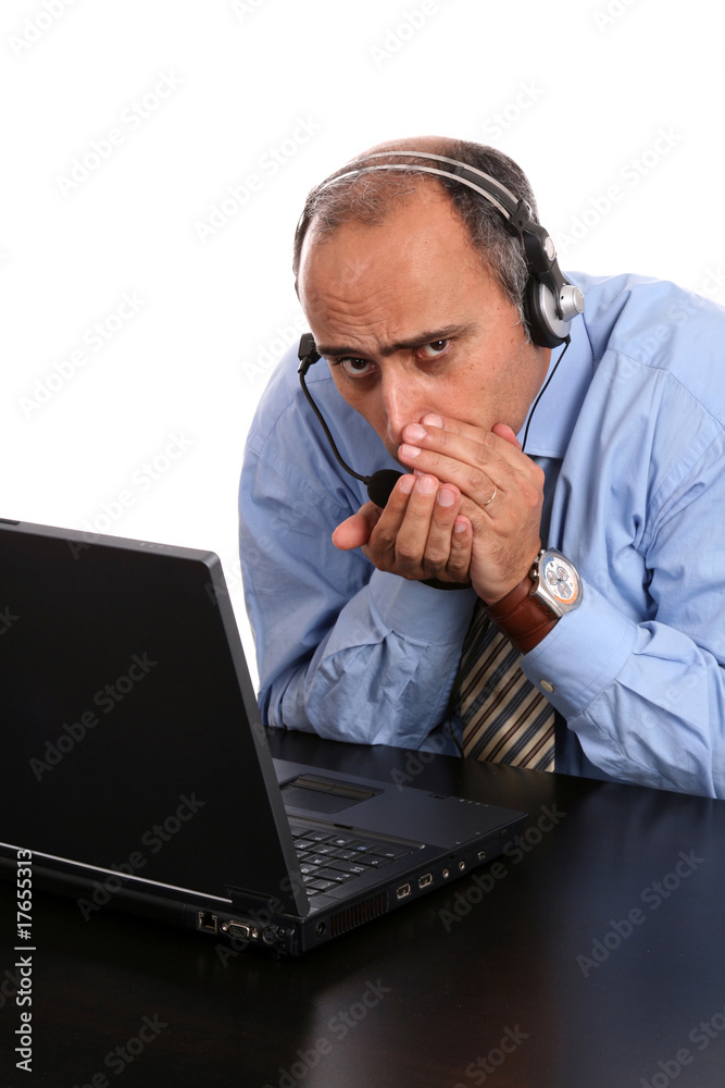man in a business call center man in a business call center