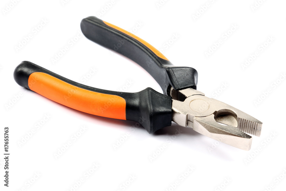 Studio shot of orange with black pliers isolated on white. Studio shot of orange with black pliers isolated on white.