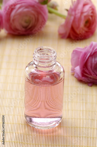 Dahlia flower and petal with spa bottle