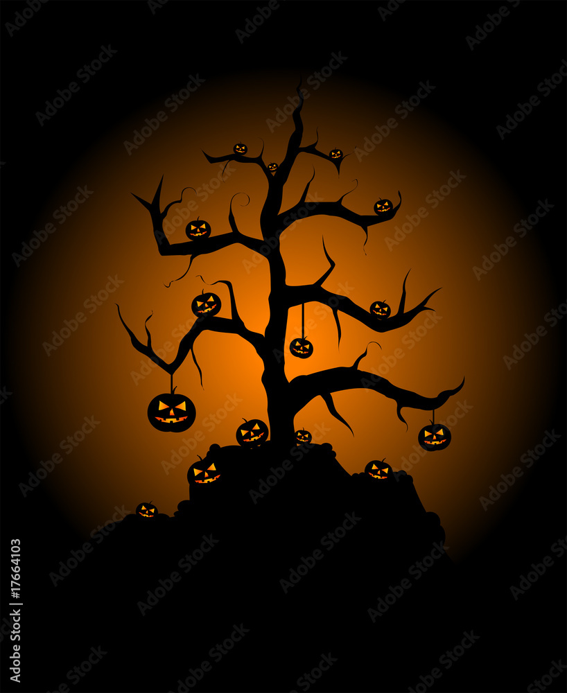 Halloween theme: pumpkins on a tree