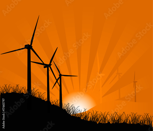 wind turbines at sunset