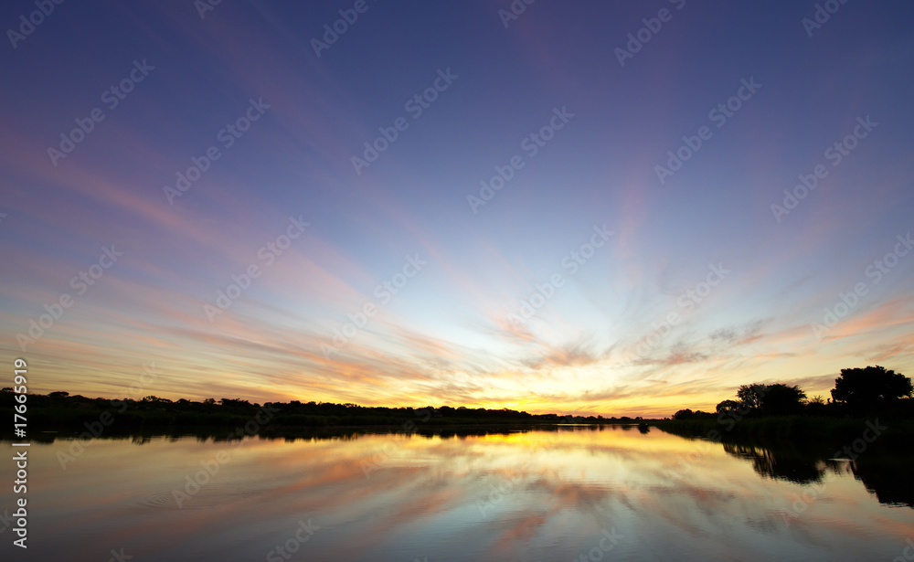 Landscape of a lake at sunset