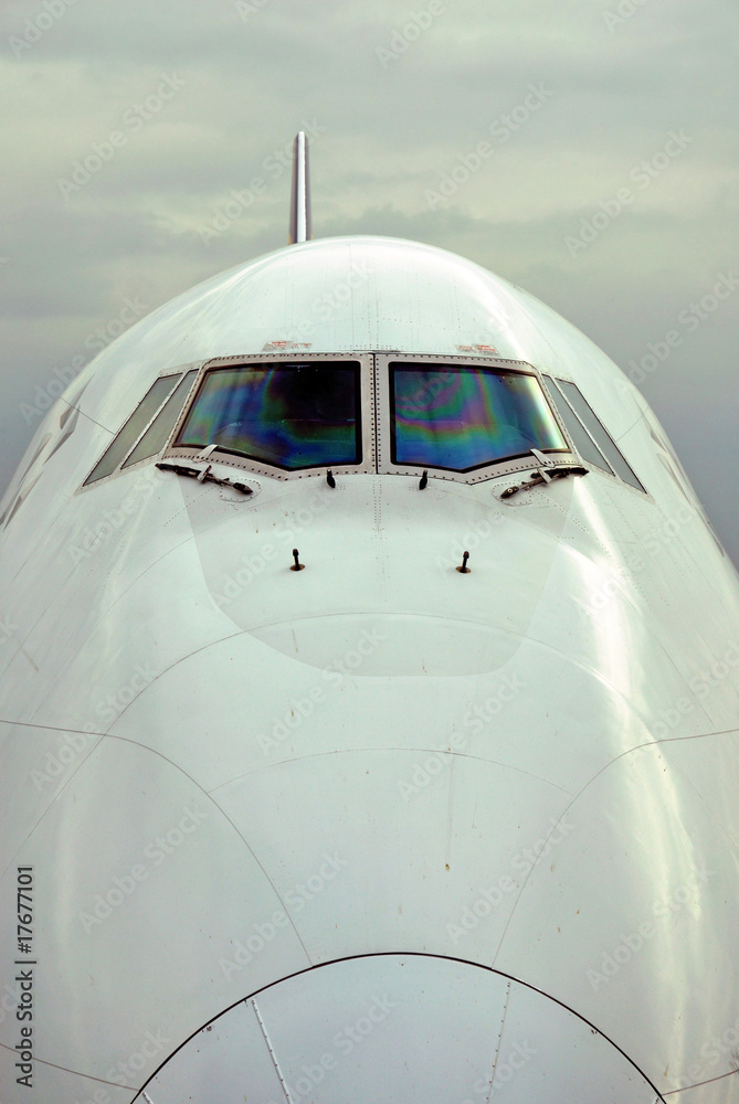International passenger airplane front view