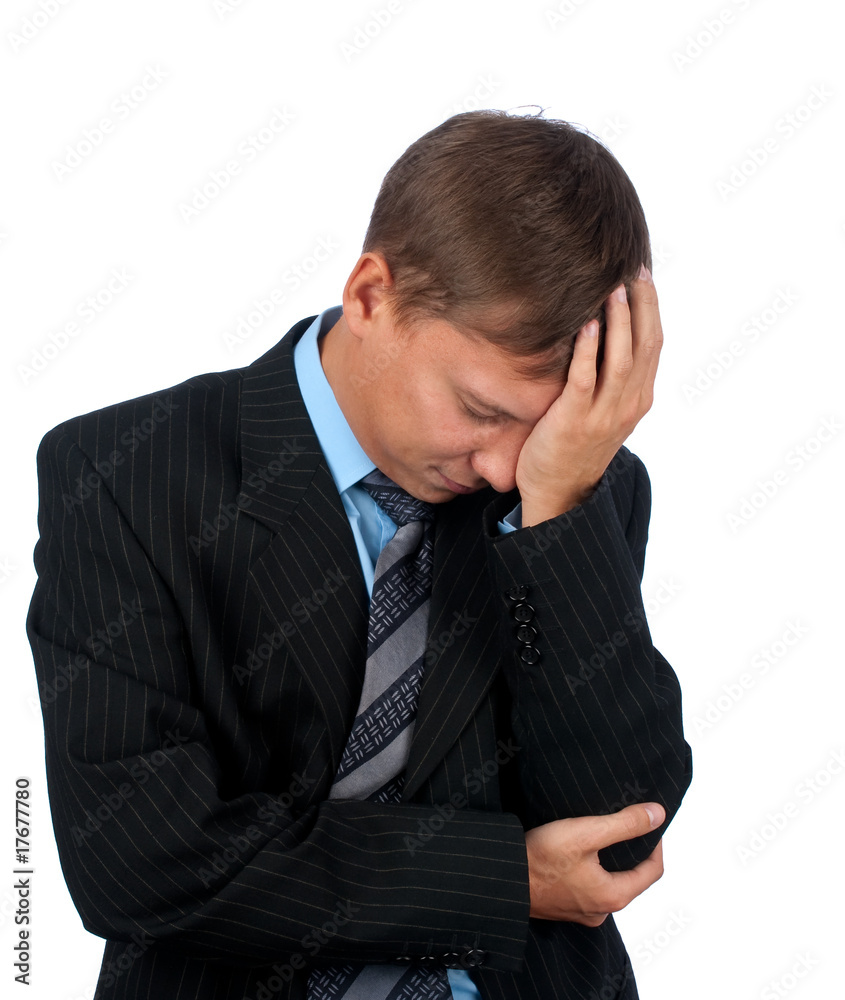 Business man with a head ache, isolated on white background Business man with a head ache, isolated on white background