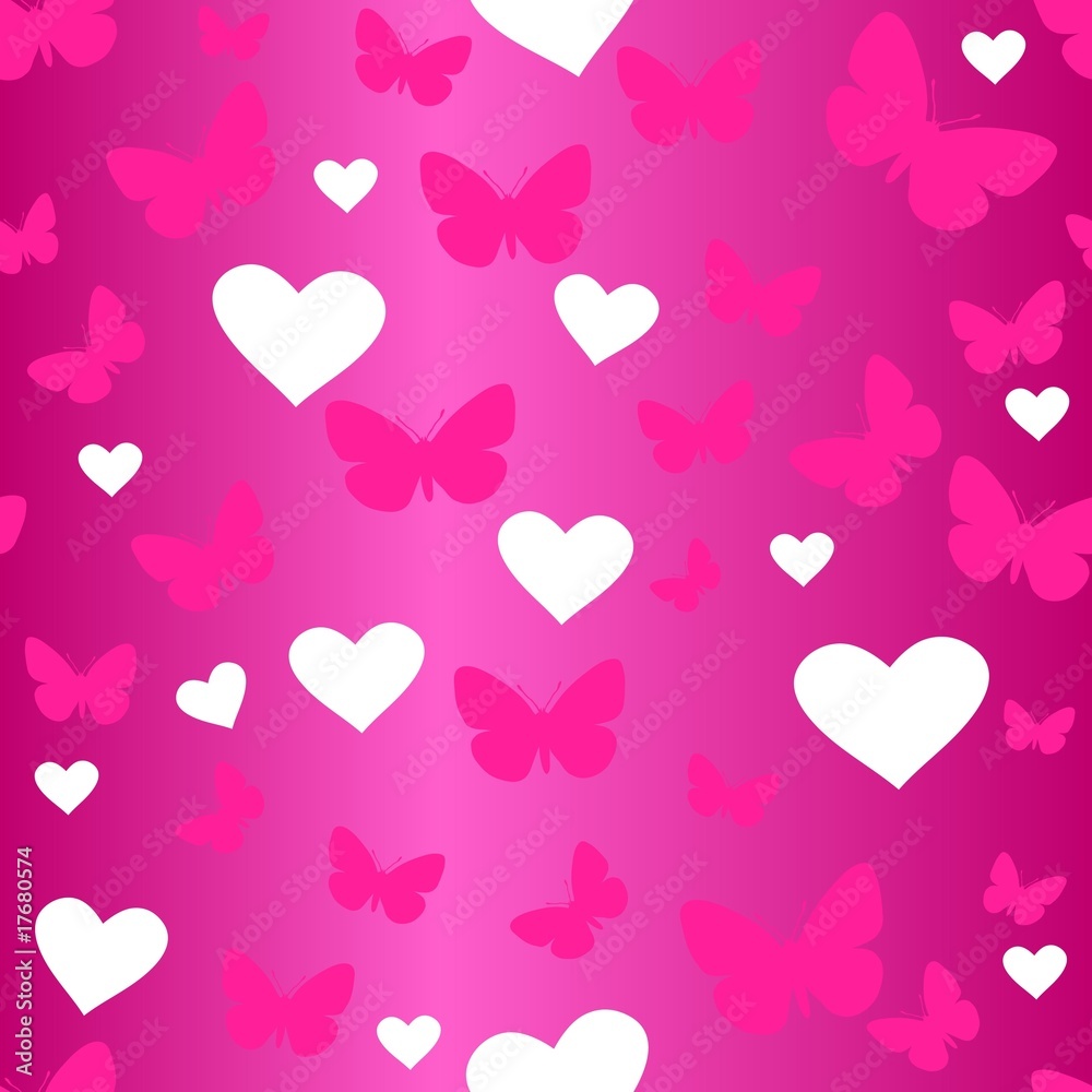 Seamless wallpaper valentines with hearts and butterfly