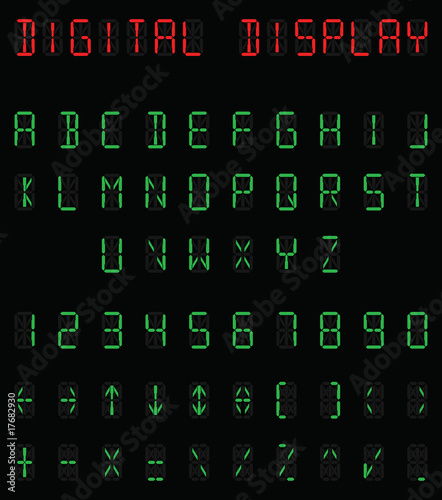 Digital alphabet and number set individually layered