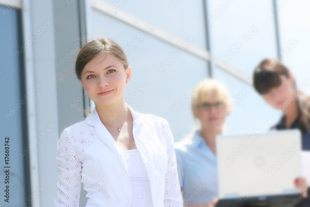 Businessteam supporting a leader Businessteam supporting a leader