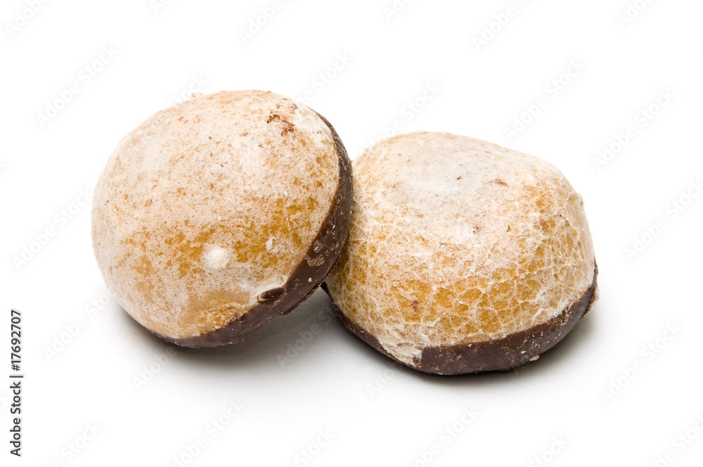 Two honey biscuits piled with chocolate cover Two honey biscuits piled with chocolate cover