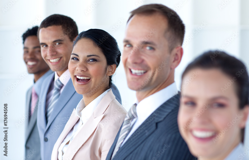 Beautiful businesswoman with her team in a line Beautiful businesswoman with her team in a line