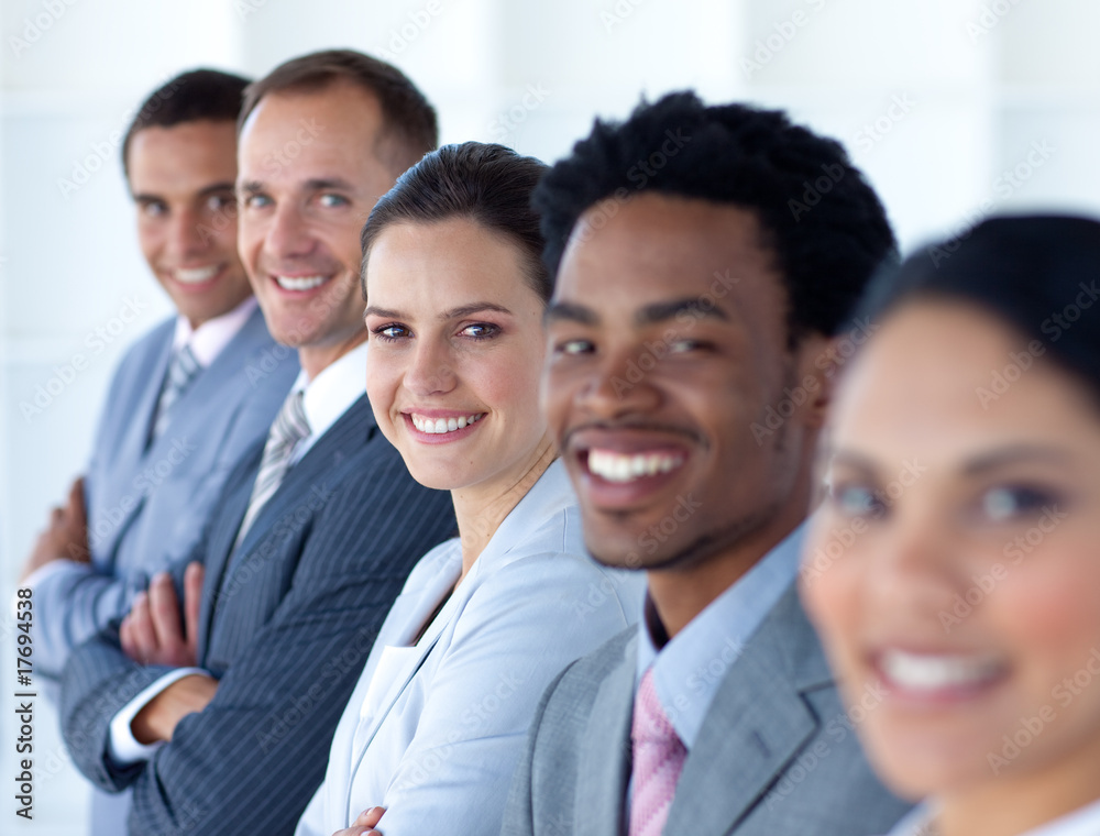 Beautiful businesswoman with her team in a line Beautiful businesswoman with her team in a line