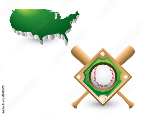 Baseball diamond and bats under united states icon