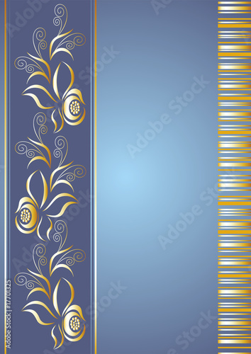 Blue title page from gilded vegetable pattern and line