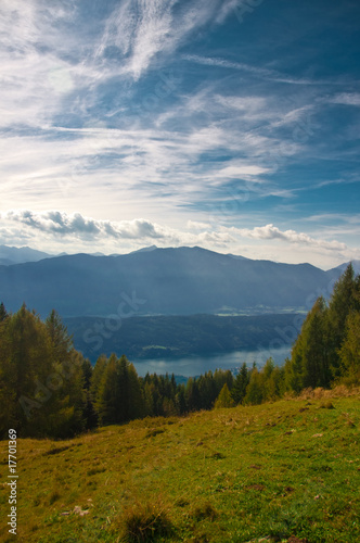 Mountain view of Millstaettersee lake from above photo