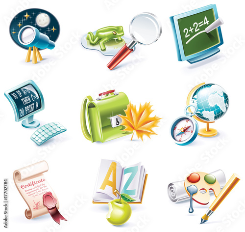 Vector cartoon style icon set. Part 23. School