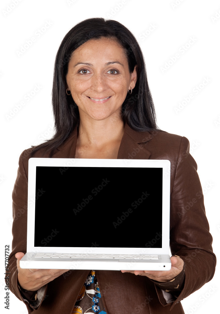 Brunette girl with laptop Brunette girl with laptop