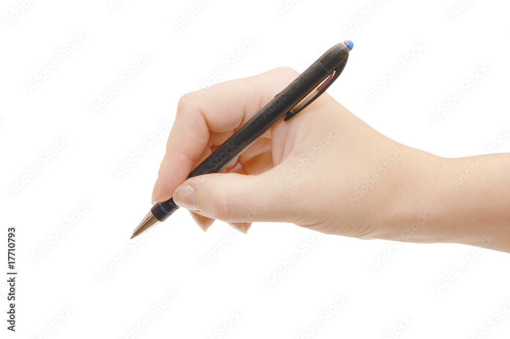Pen in woman hand isolated on white background Pen in woman hand isolated on white background