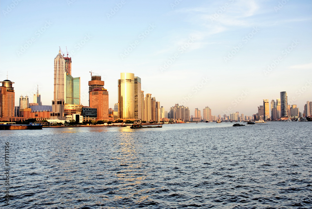 China Shanghai Pudong the Huangpu river riverfront buildings