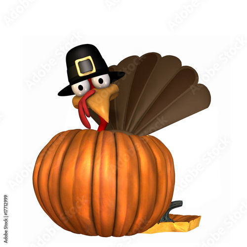 Toon Thanksgiving Turkey in Pumpkin photo