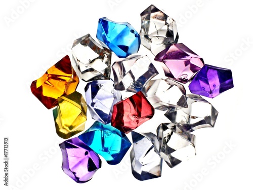 Colorful plastic crystals isolated on white