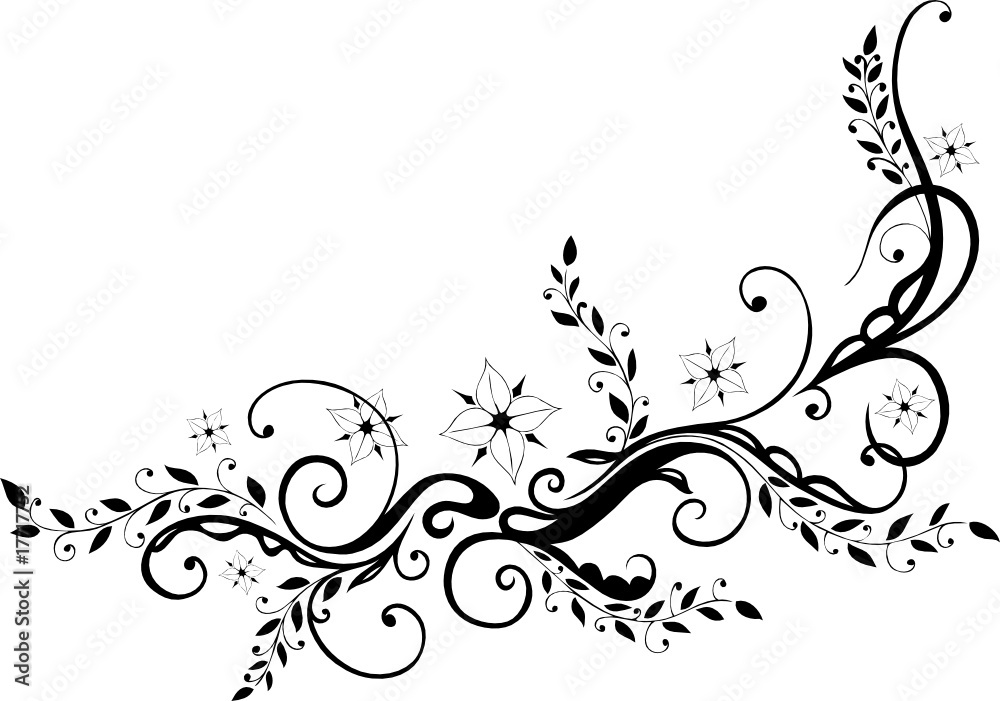 Ranke, floral, ornamental mit Blumen, Blüten Ranke, floral, ornamental mit Blumen, Blüten