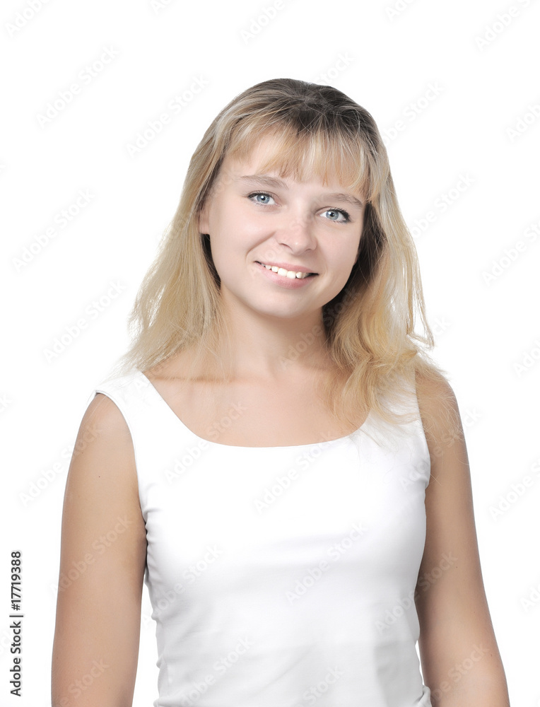 portrait of a young woman on white background portrait of a young woman on white background