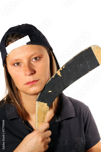 Photography ragazza con stecca da hockey