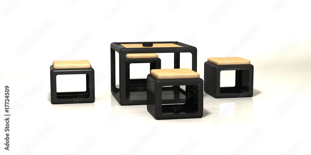 Tisch mit Hocker und Aschenbecher Tisch mit Hocker und Aschenbecher