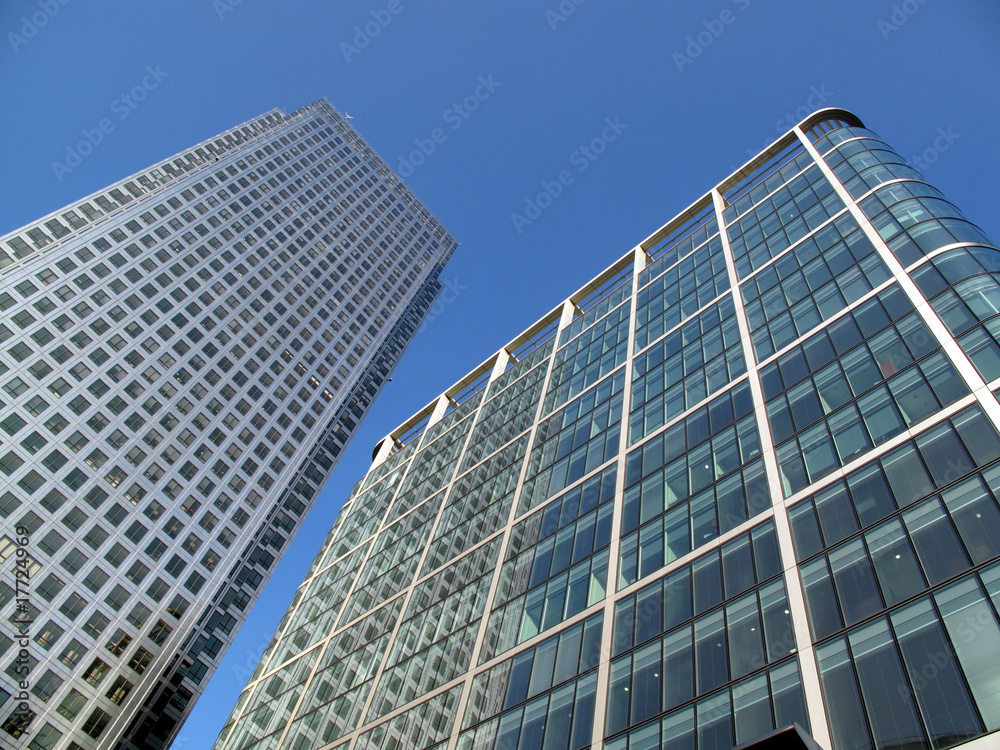 Office skyscrapers in Canary Wharf in London's Docklands Office skyscrapers in Canary Wharf in London's Docklands