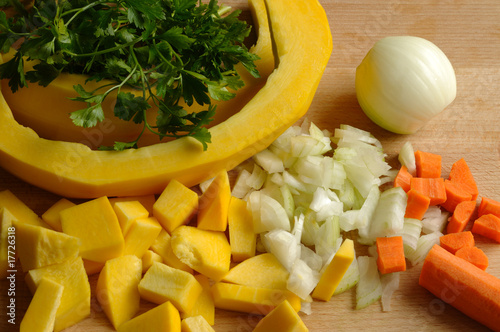 Cut vegetables for pumpkin soup