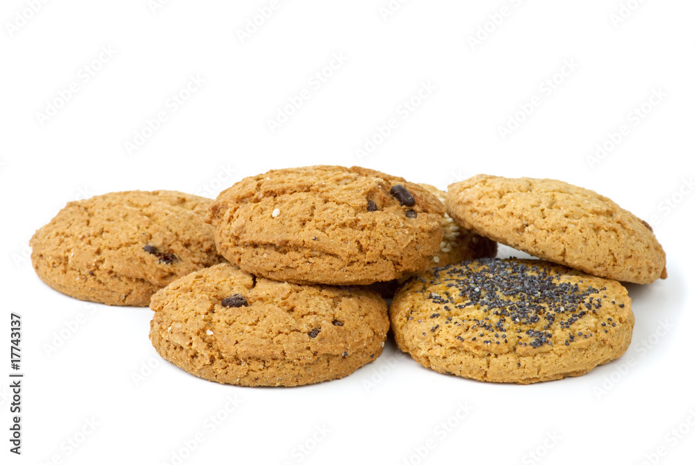 Few oatmeal cookies isolated on the white background