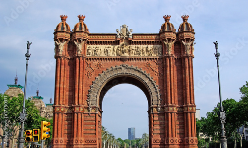 Triumphal arch made of brick. Barcelona, Spain.