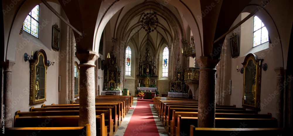 Very old church interior.(panorama)