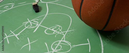 Basketball with play on a chalkboard