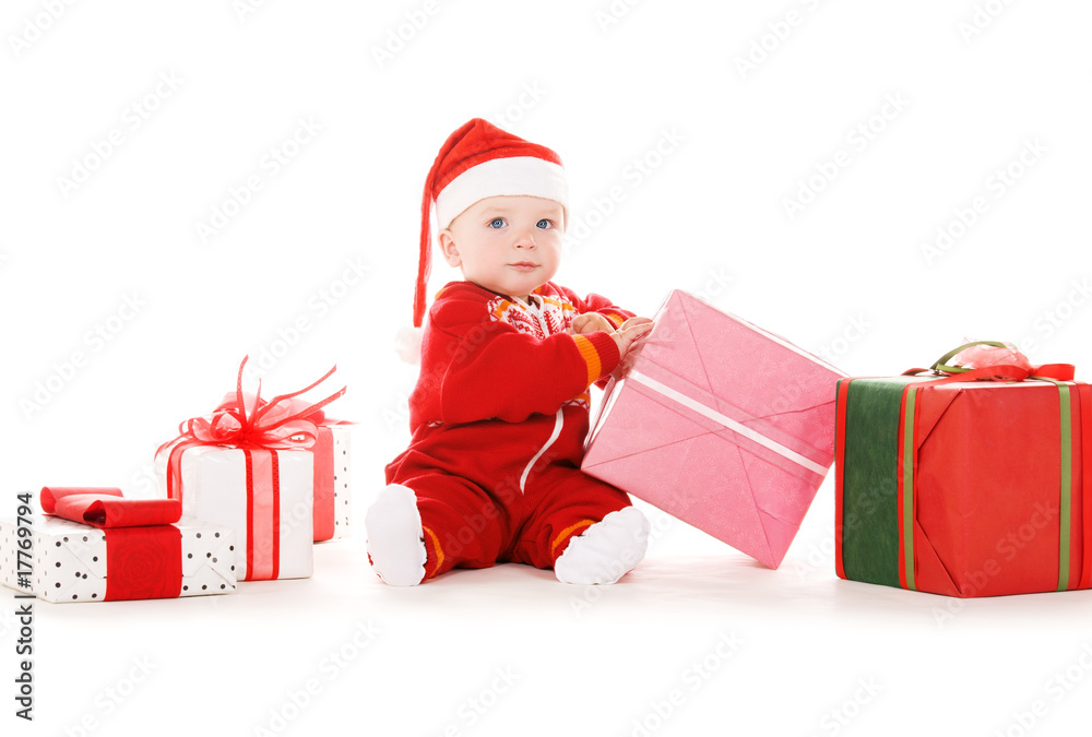 santa helper baby with christmas gifts santa helper baby with christmas gifts