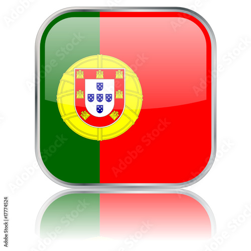 Portugese Square Flag Button (vector with reflection)