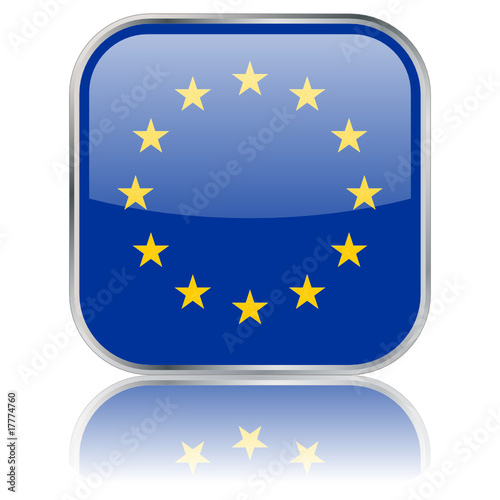 European Union Square Flag Button (vector with reflection)
