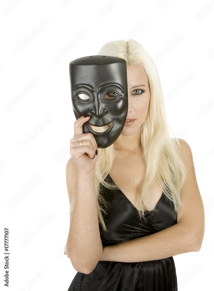 blond girl with black mask