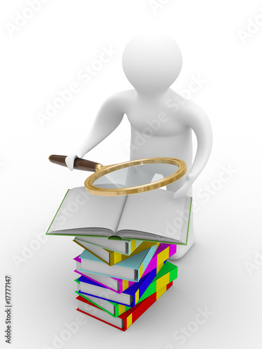 man reads books. Isolated 3...