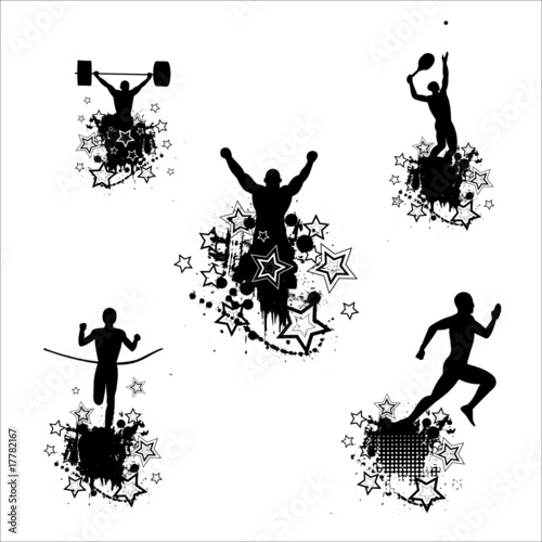 Silhouettes of the athletes on abstract background .