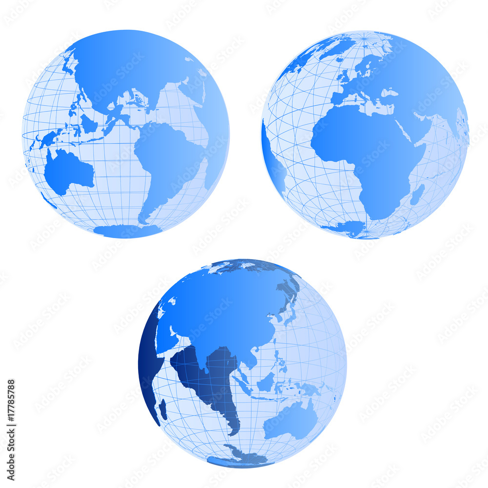 world continents on earth globes