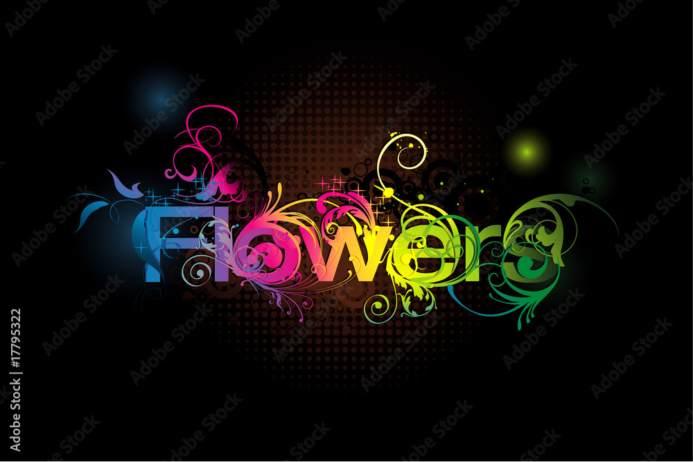 Fototapeta premium Flowers word vector composition