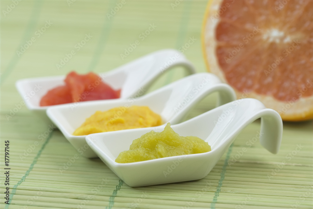 three tablespoons of mashed fruit colorful three tablespoons of mashed fruit colorful