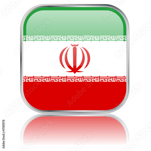 Iranian Square Flag Button (vector with reflection)