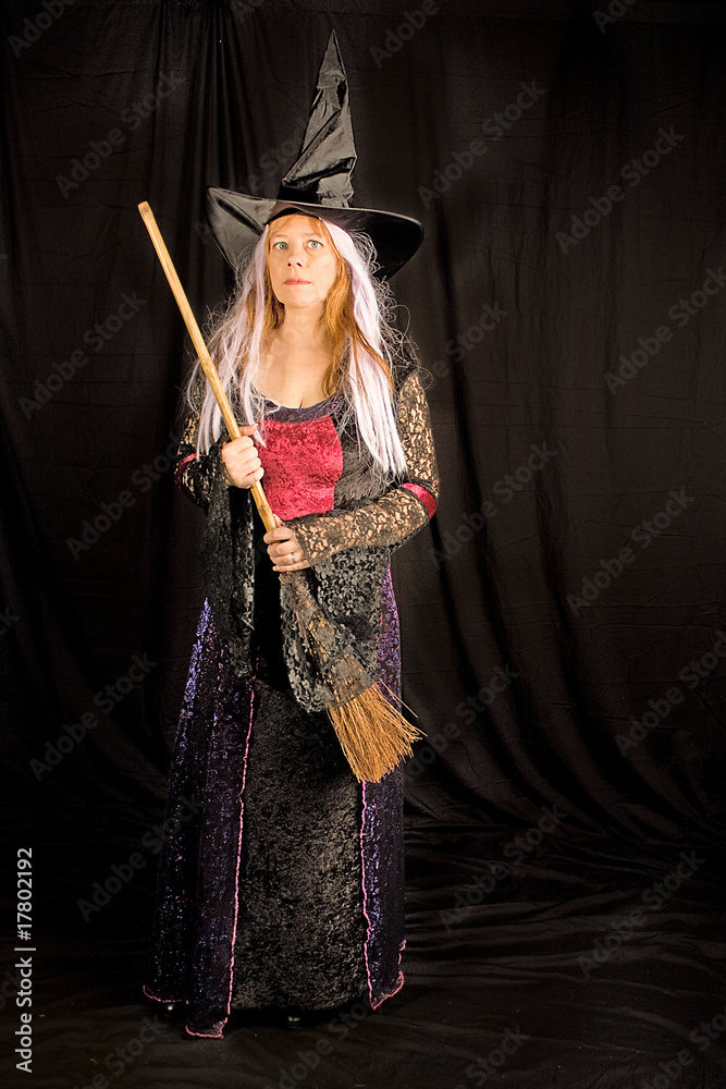 Obraz premium Halloween Witch with Stick Broom