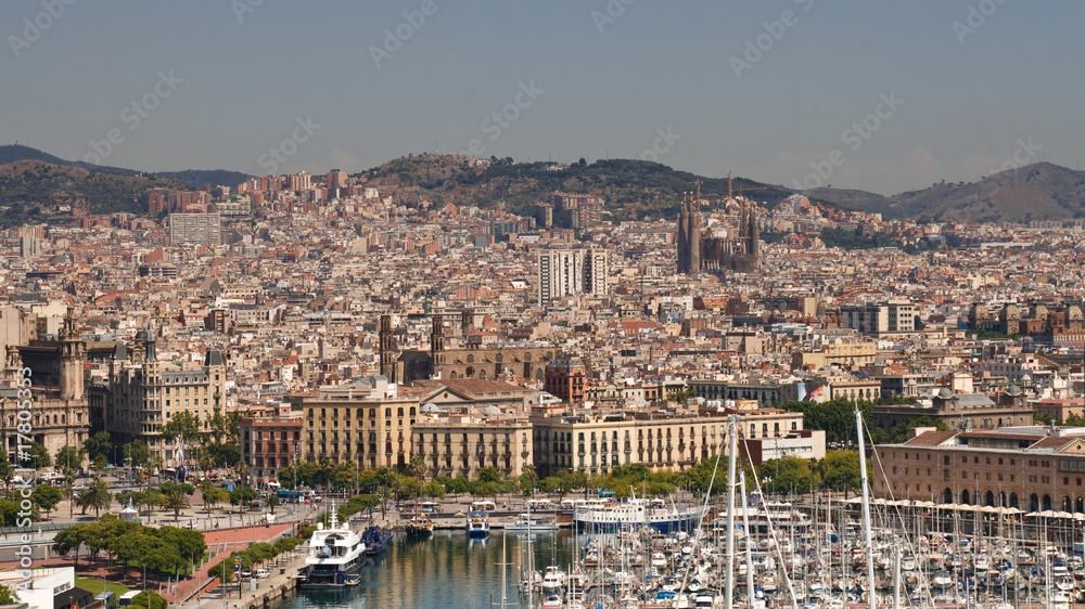 View of Barcelona, Spain, and Sagrada Familia Cathedral