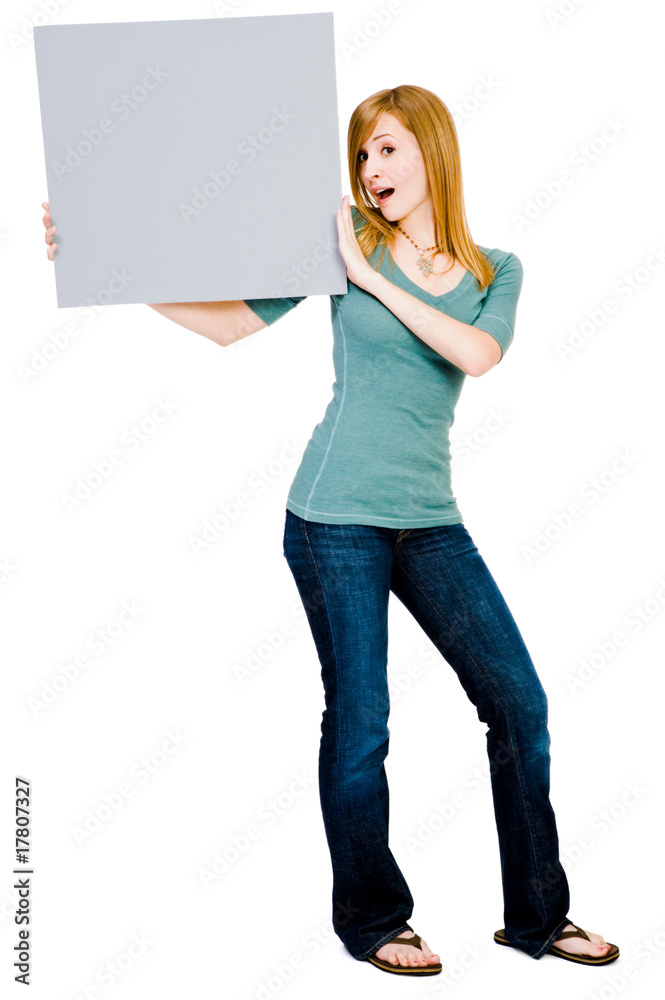 Woman showing placard Woman showing placard