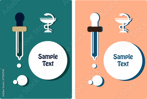 The medical equipment, pipette with drops and a field for the te