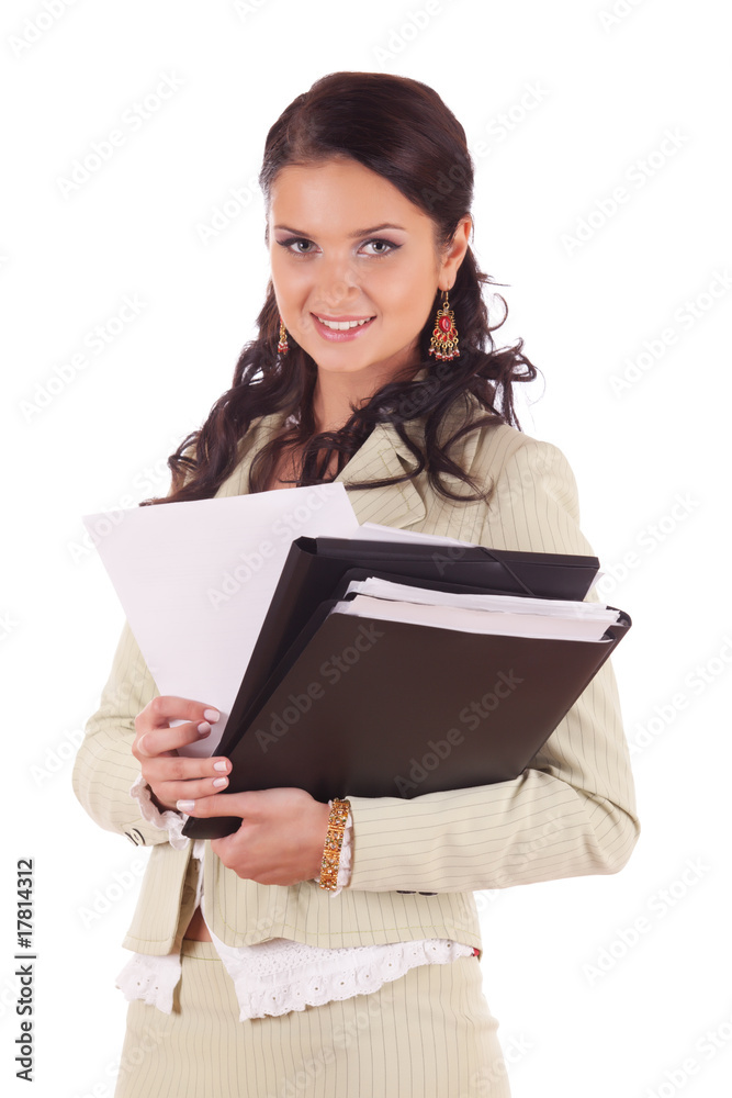 Woman with folders of documents for contract Woman with folders of documents for contract