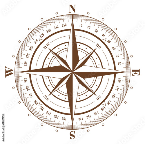 Brown compass rose isolated on white